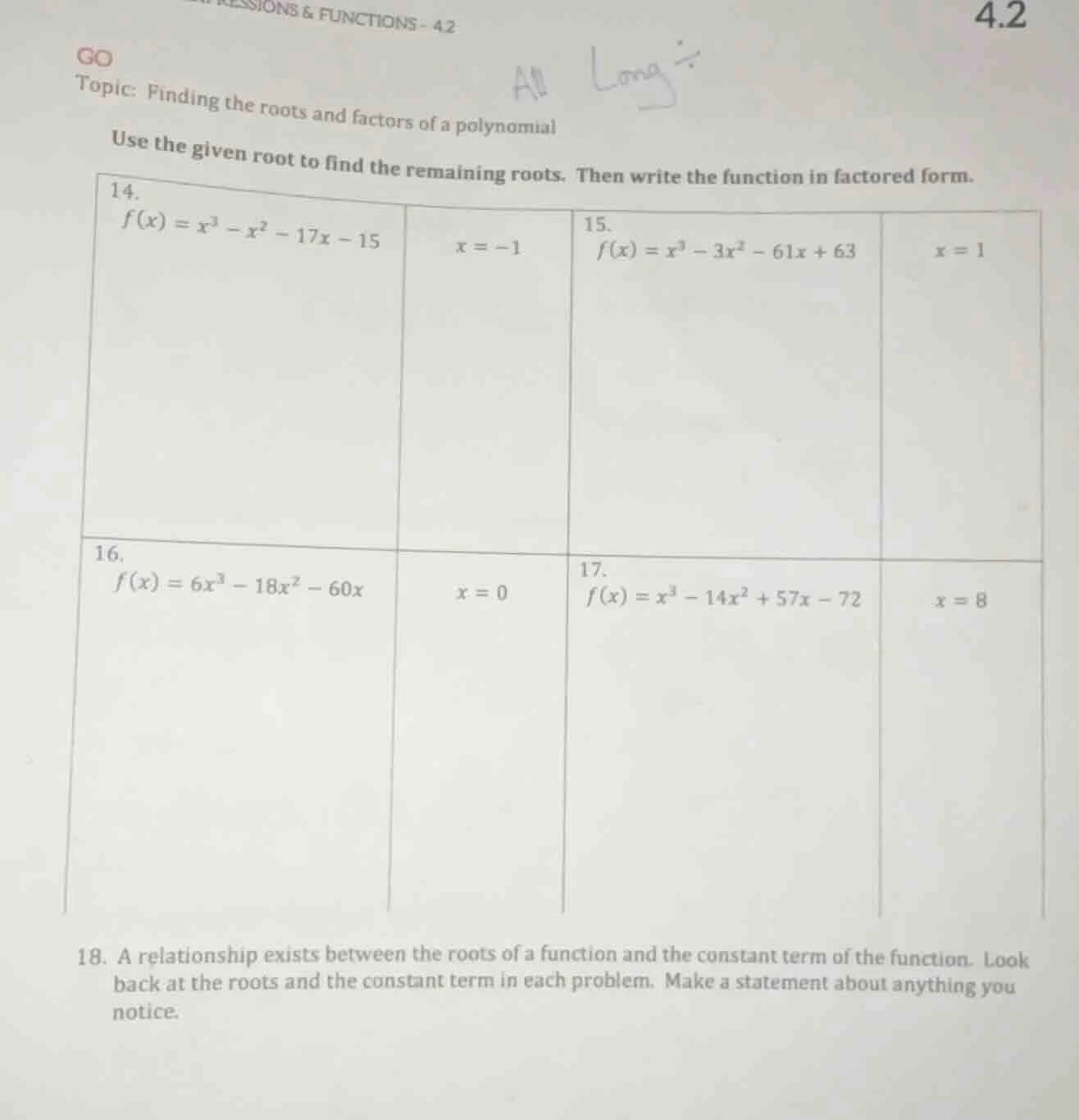 go topic: finding the roots and factors of a polynomial use the given r…