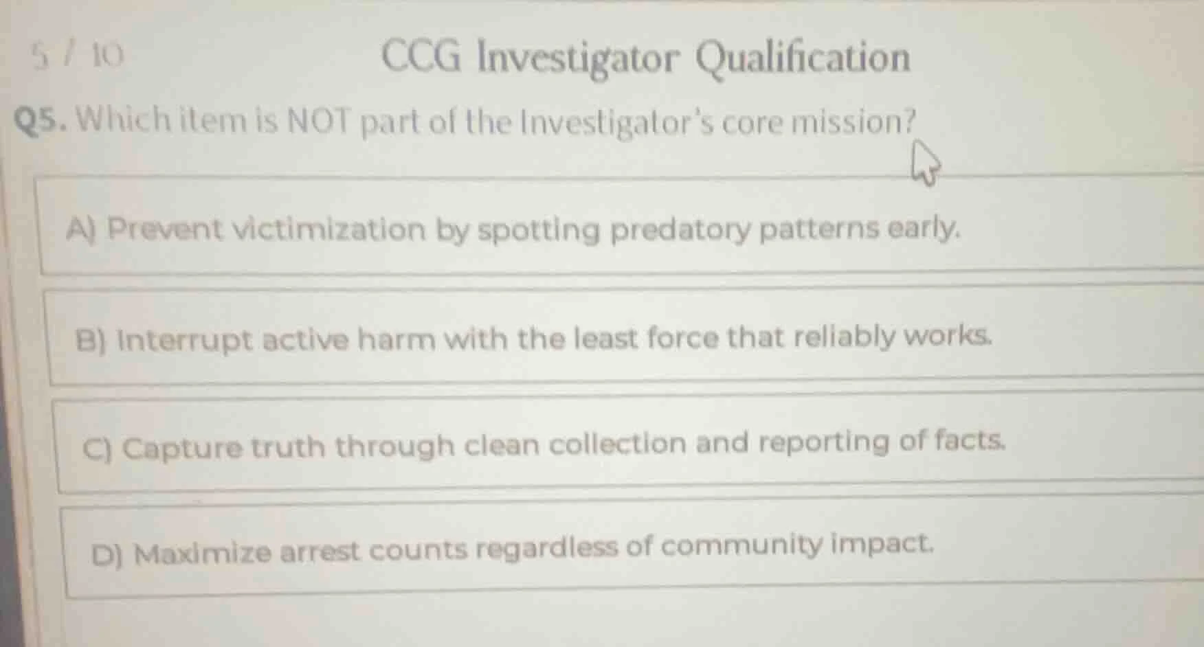 5 / 10 ccg investigator qualification q5. which item is not part of the…