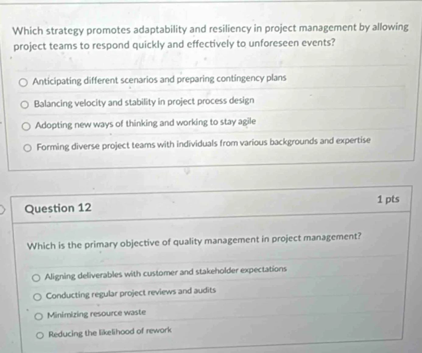 which strategy promotes adaptability and resiliency in project manageme…