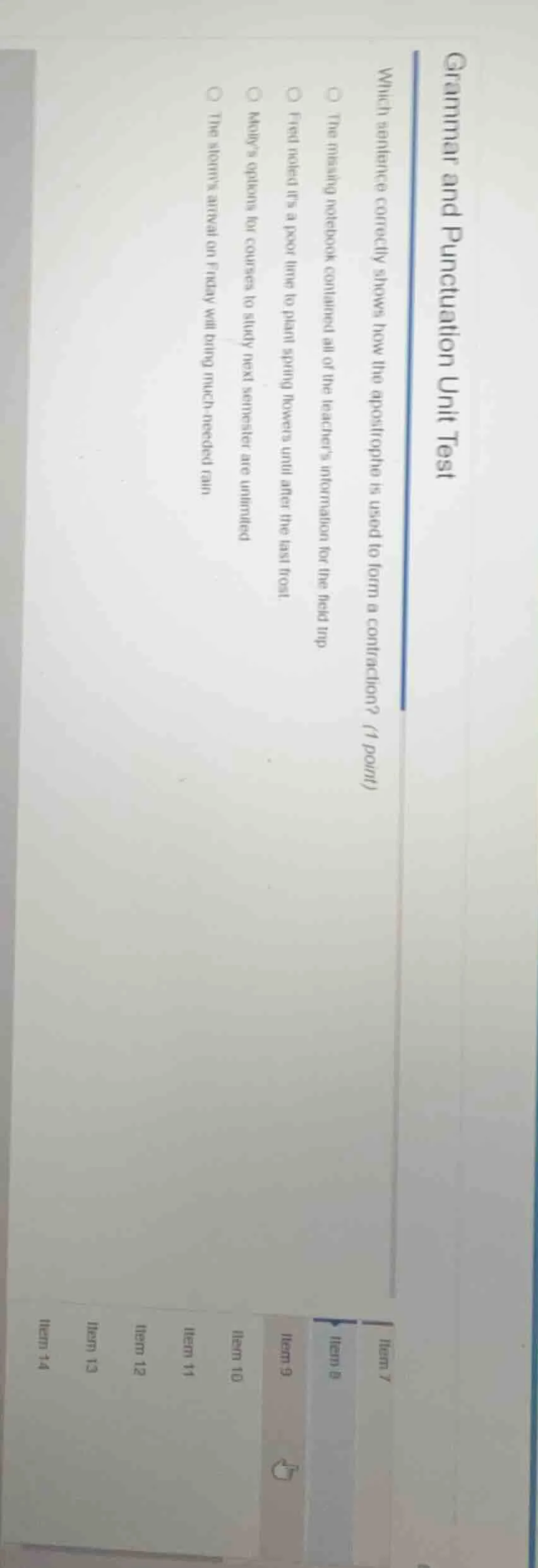 grammar and punctuation unit test which sentence correctly shows how th…