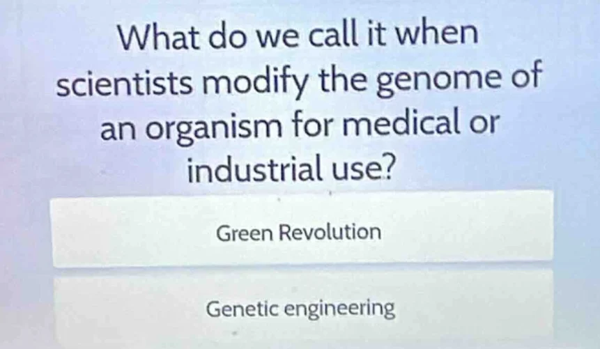 what do we call it when scientists modify the genome of an organism for…