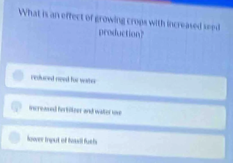 what is an effect of growing crops with increased seed production? redu…