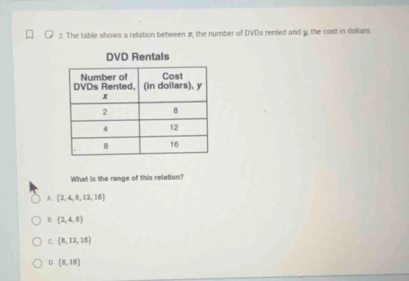 2. the table shows a relation between x, the number of dvds rented and …