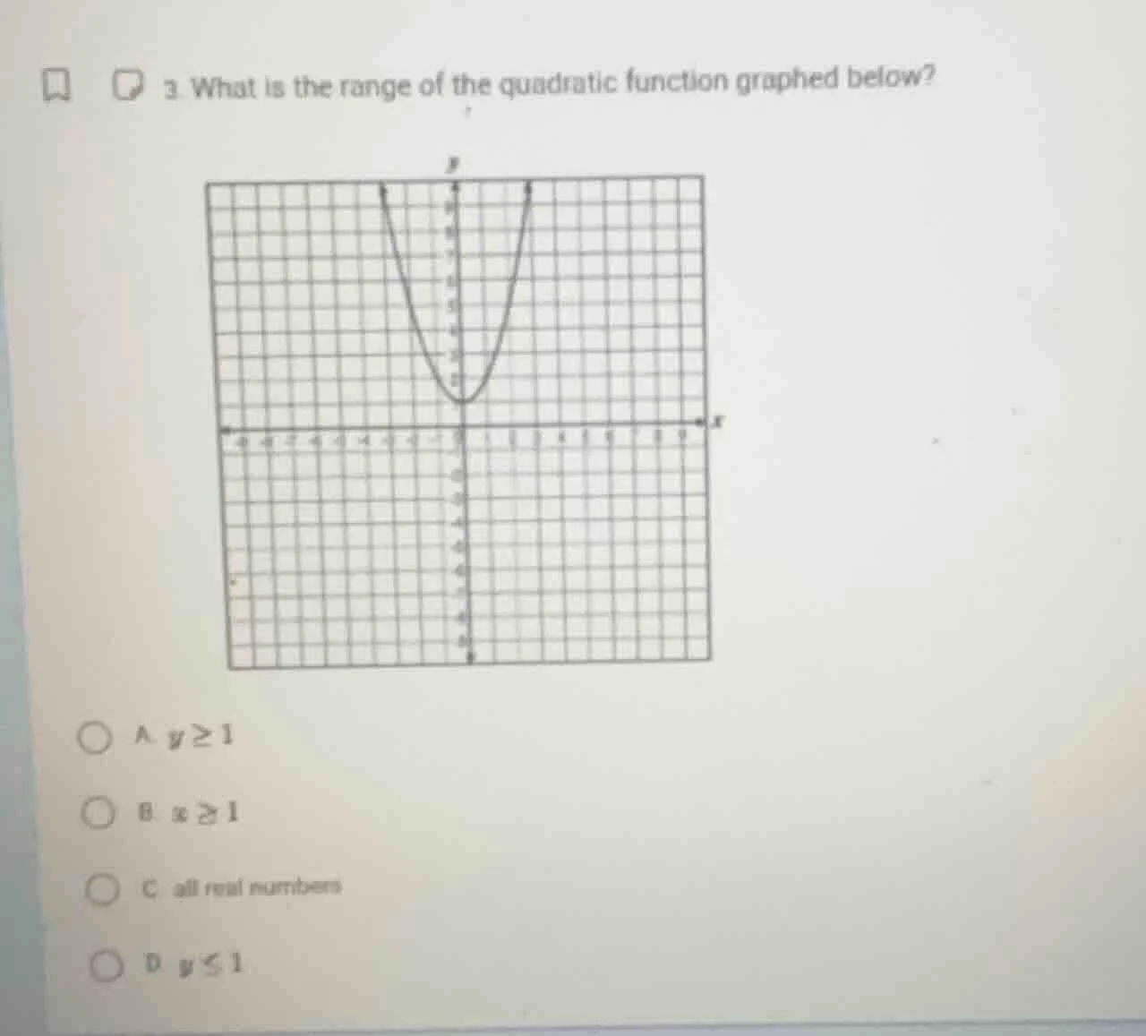 3. what is the range of the quadratic function graphed below? options: …