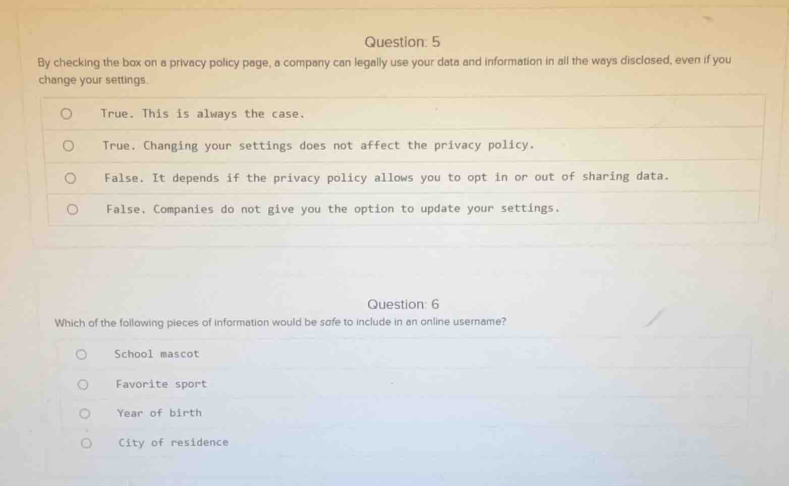 question: 5 by checking the box on a privacy policy page, a company can…