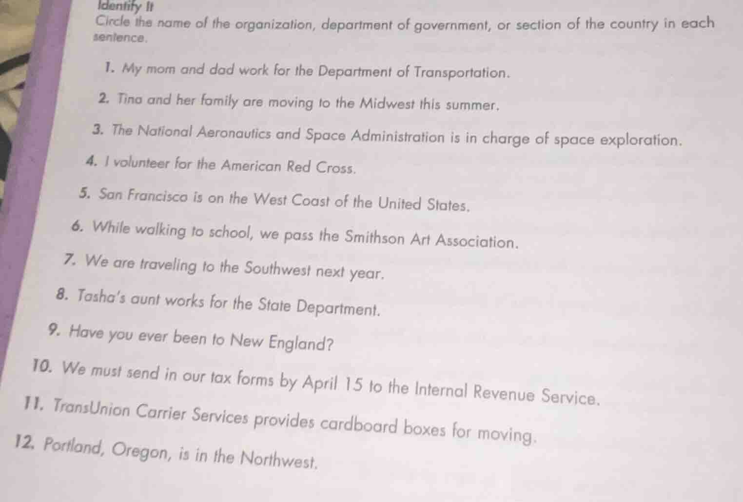 identify it circle the name of the organization, department of governme…