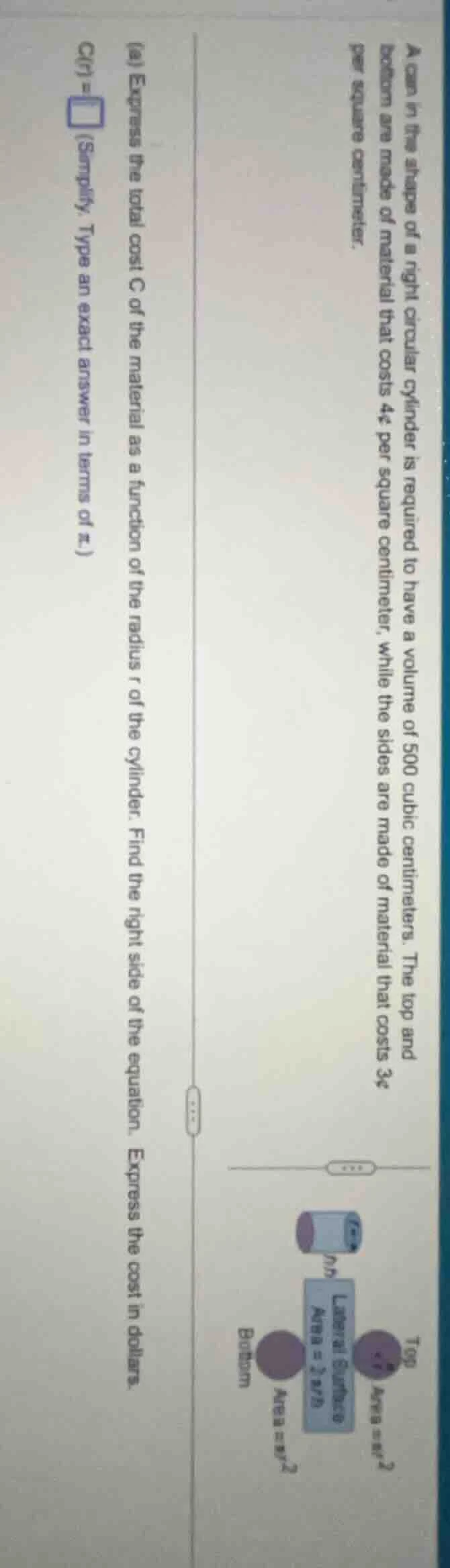 a can in the shape of a right circular cylinder is required to have a v…