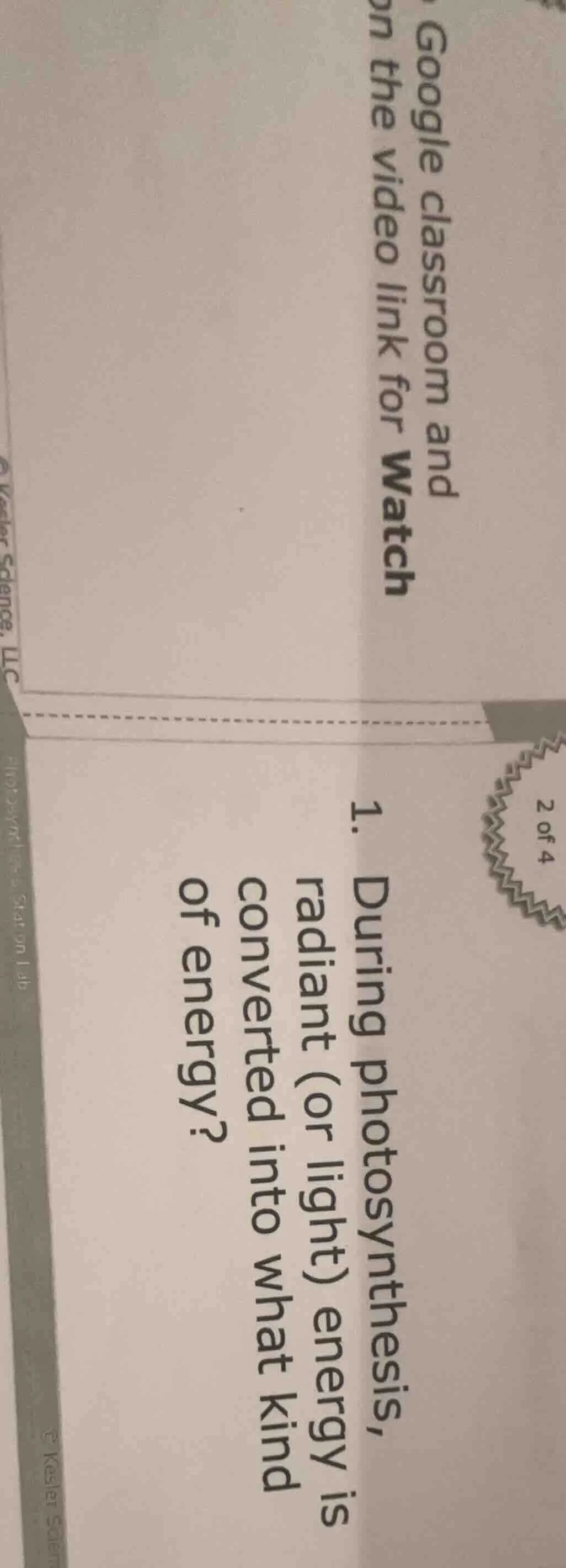 1. during photosynthesis, radiant (or light) energy is converted into w…