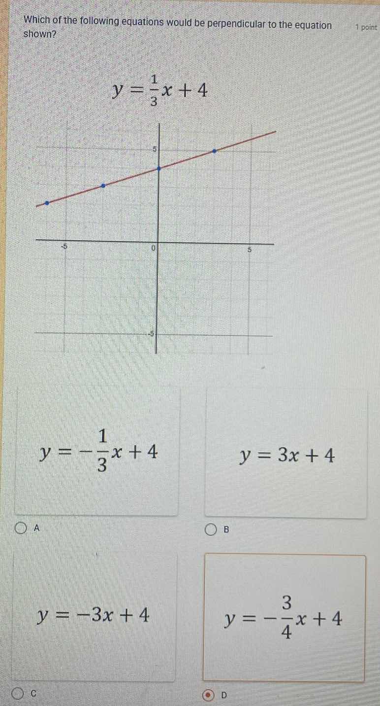 which of the following equations would be perpendicular to the equation…