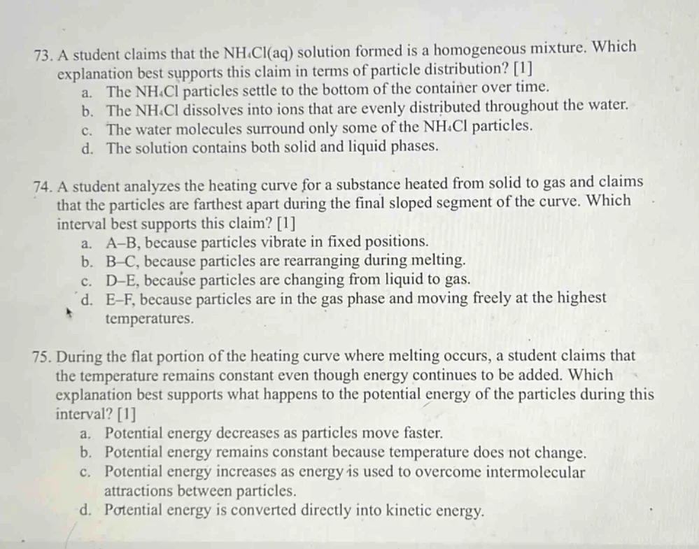 73. a student claims that the nh₄cl(aq) solution formed is a homogeneou…