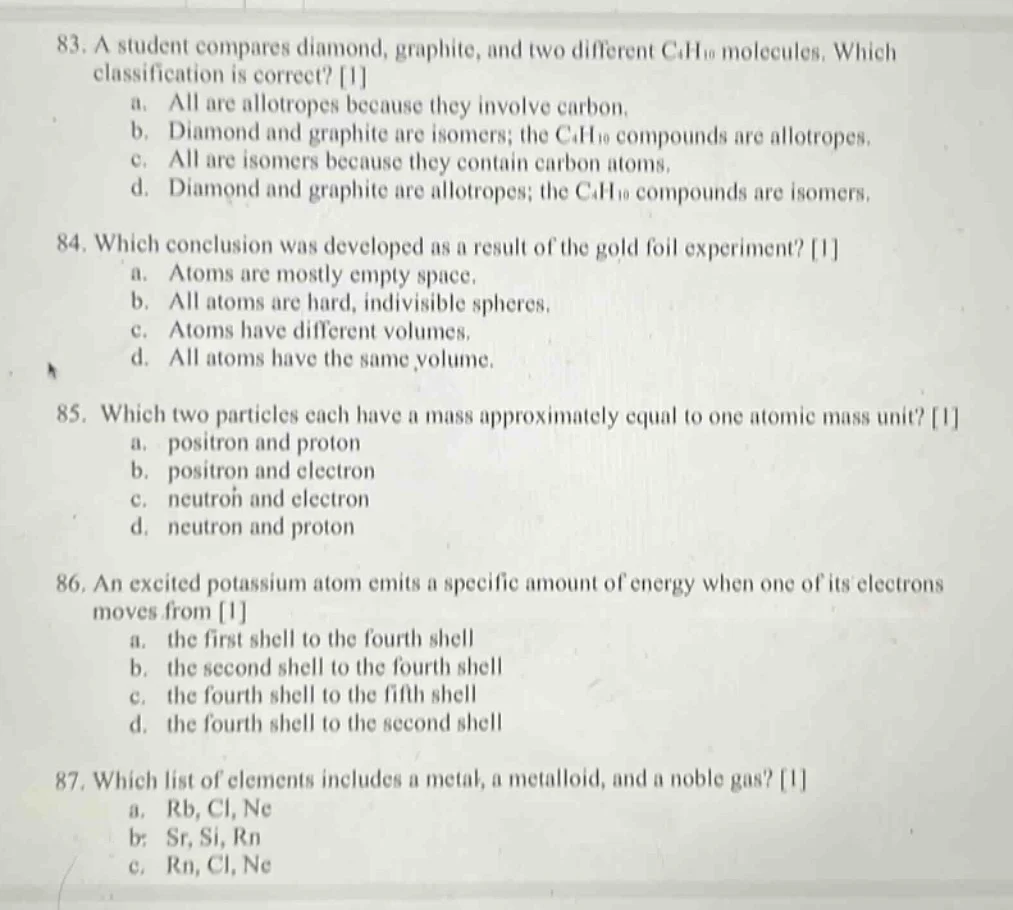 83. a student compares diamond, graphite, and two different $\\ce{c4h10…