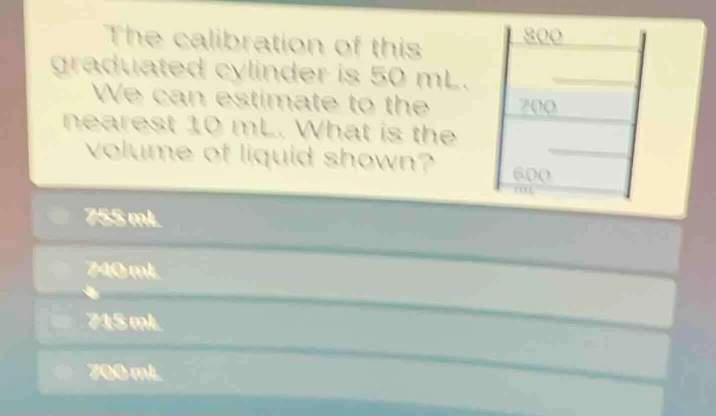 the calibration of this graduated cylinder is 50 ml. we can estimate to…