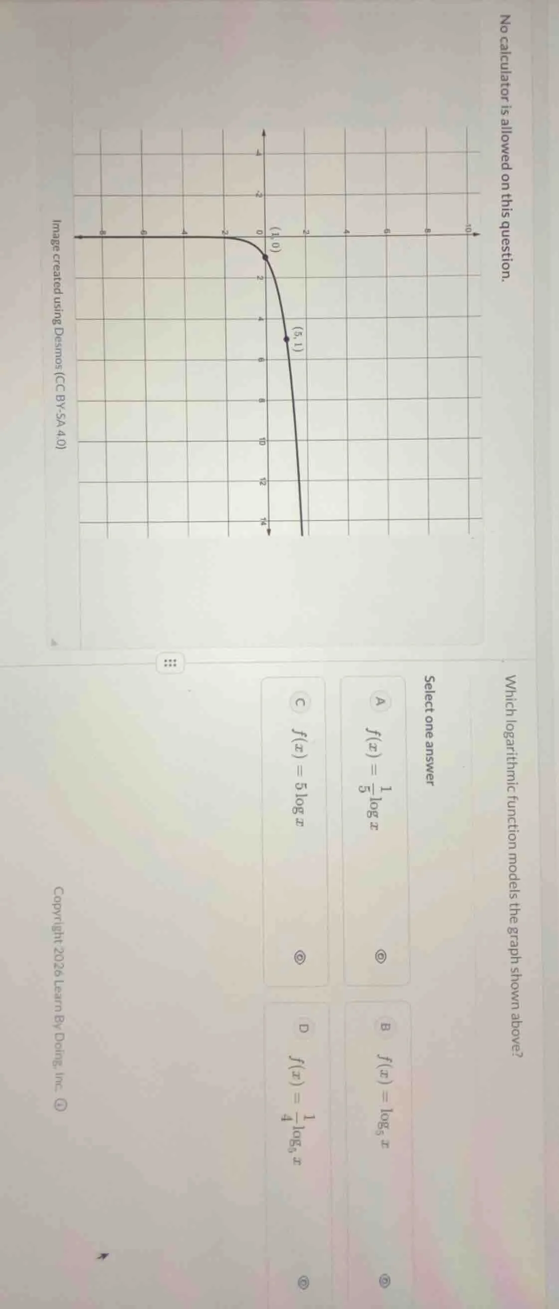 no calculator is allowed on this question. which logarithmic function m…