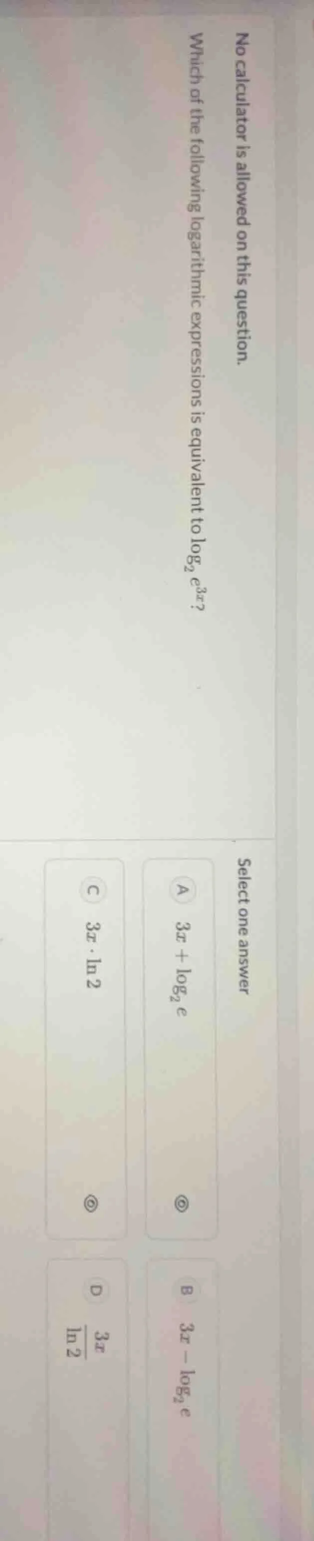 no calculator is allowed on this question. which of the following logar…