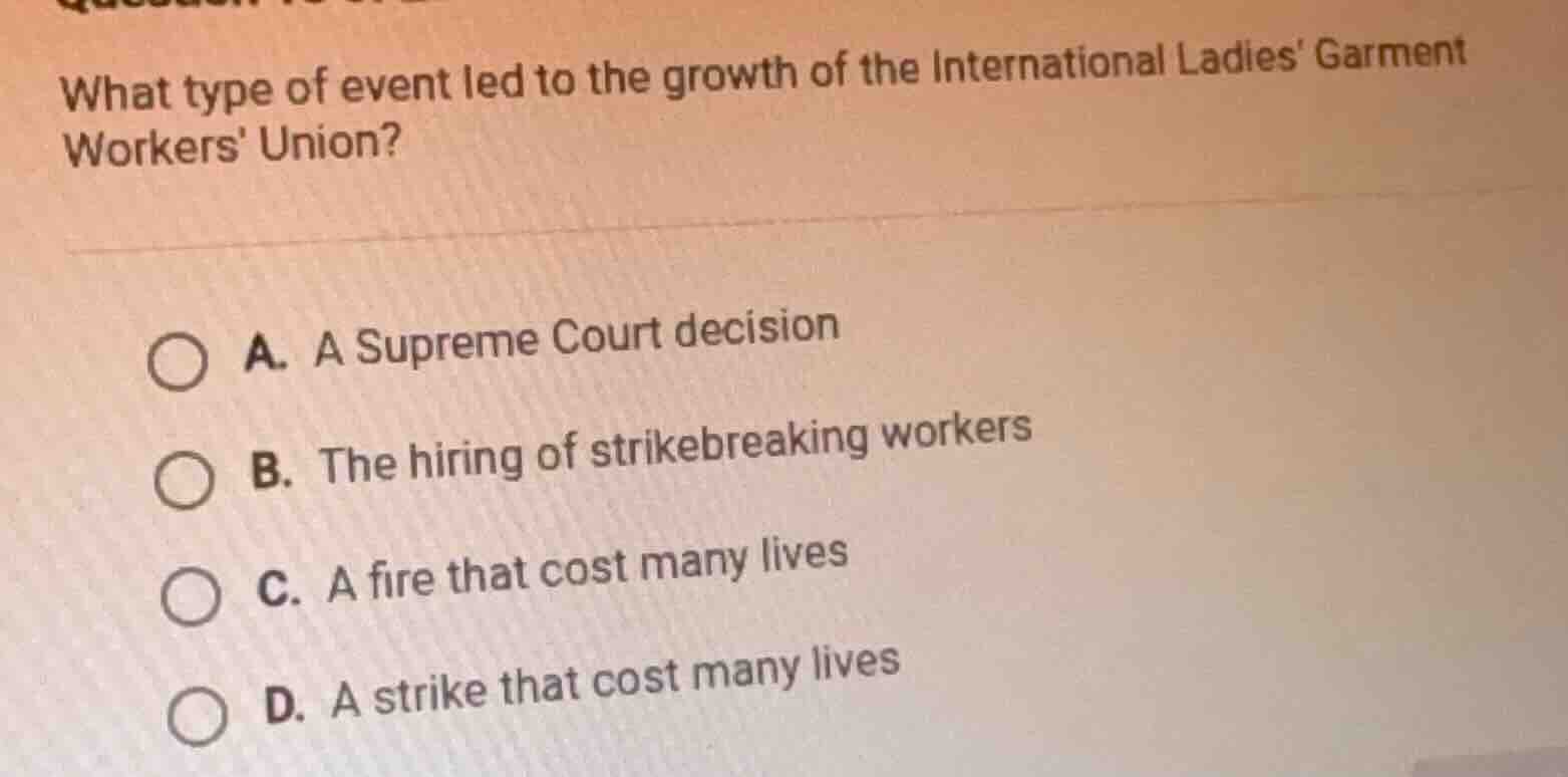 what type of event led to the growth of the international ladies garmen…