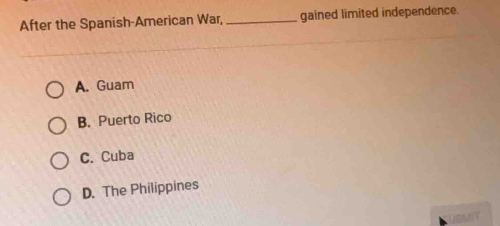 after the spanish - american war, _______ gained limited independence. …