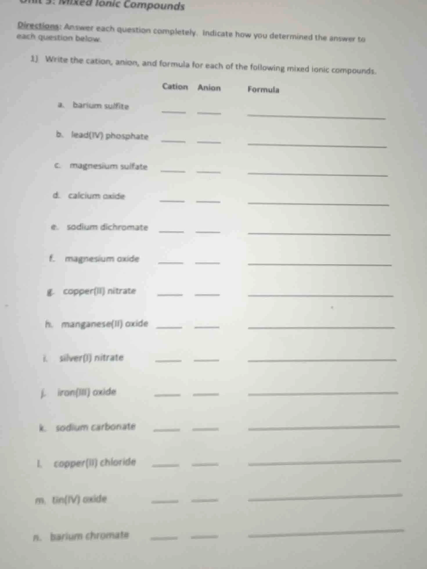 unit 9: mixed ionic compounds directions: answer each question complete…