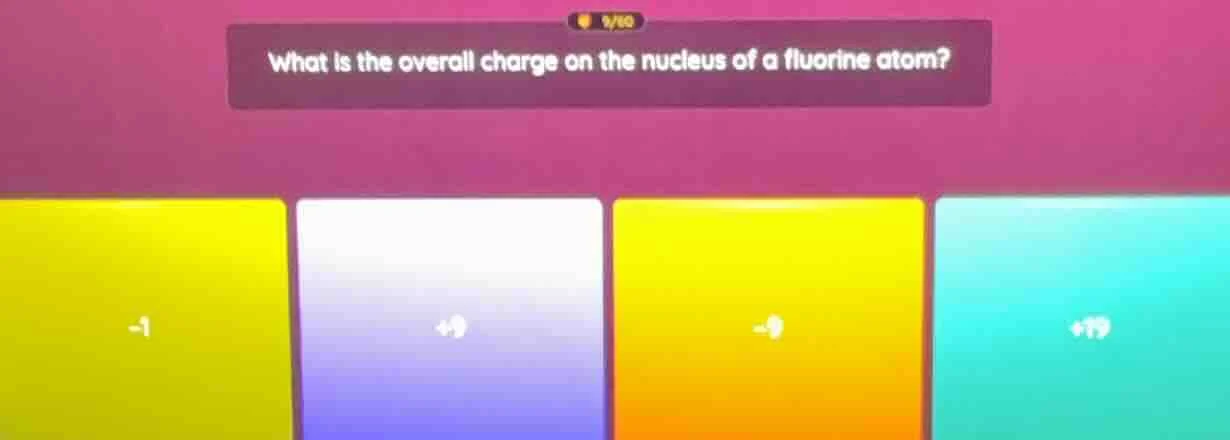 what is the overall charge on the nucleus of a fluorine atom? -1 +9 -9 …