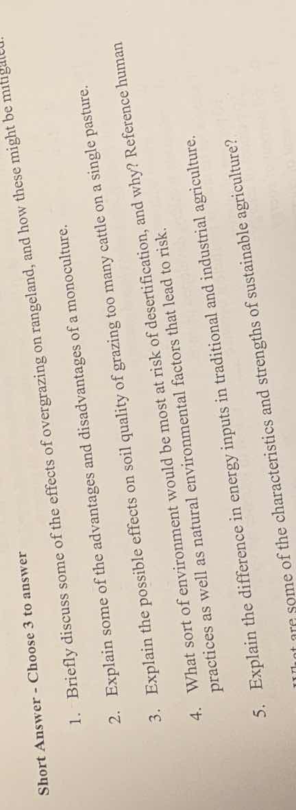 short answer - choose 3 to answer 1. briefly discuss some of the effect…