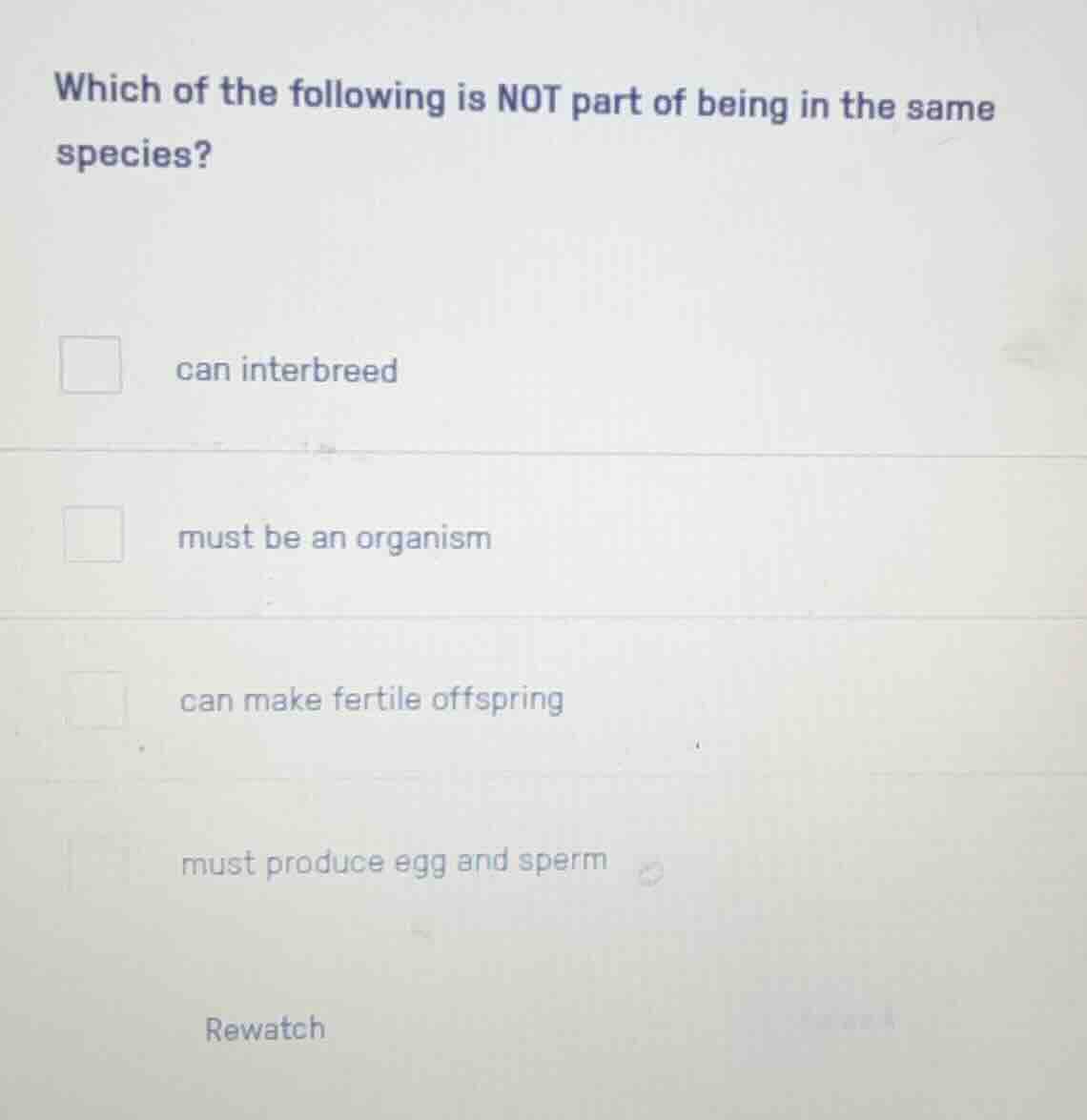 which of the following is not part of being in the same species? can in…