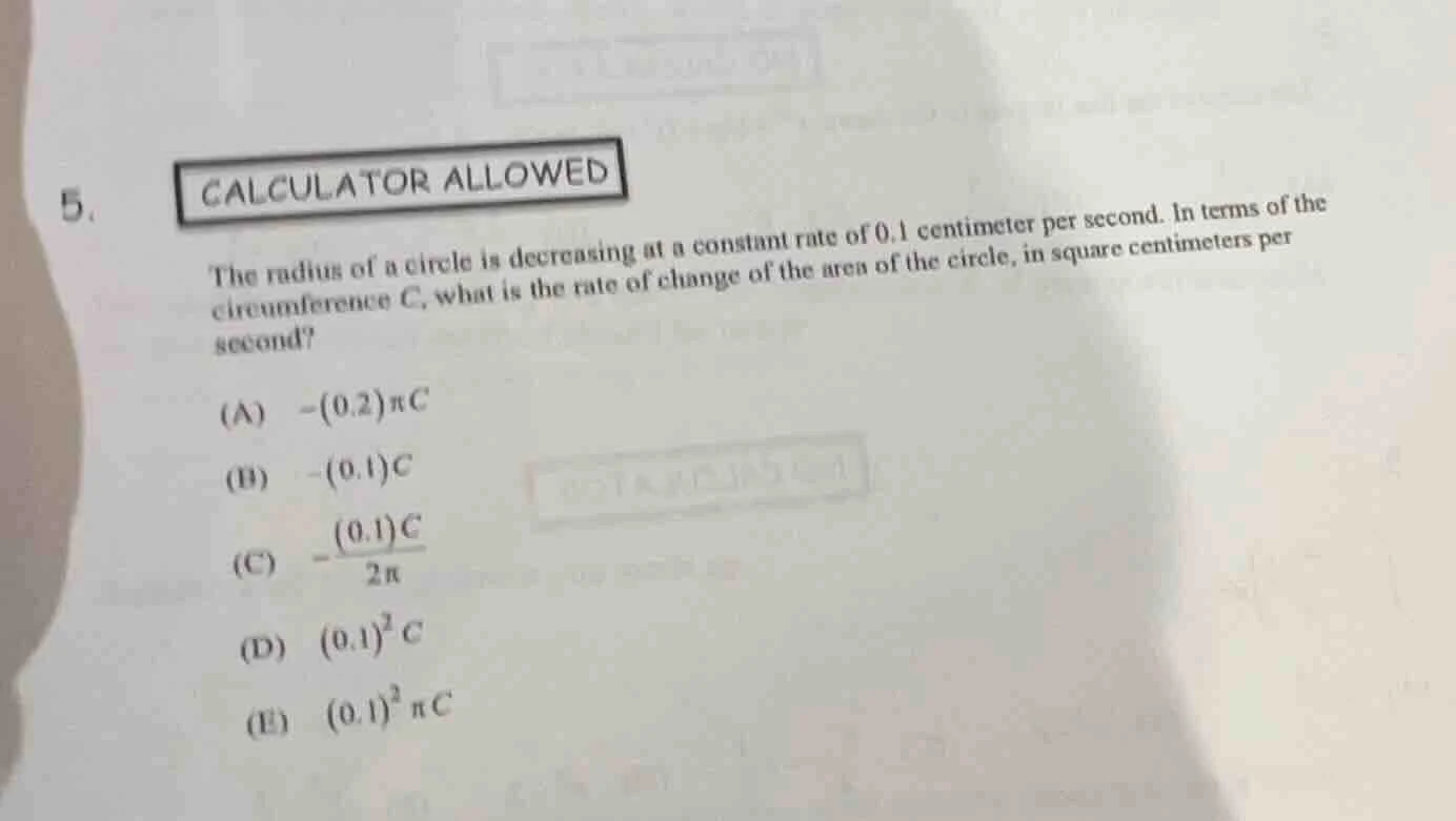5. calculator allowed the radius of a circle is decreasing at a constan…