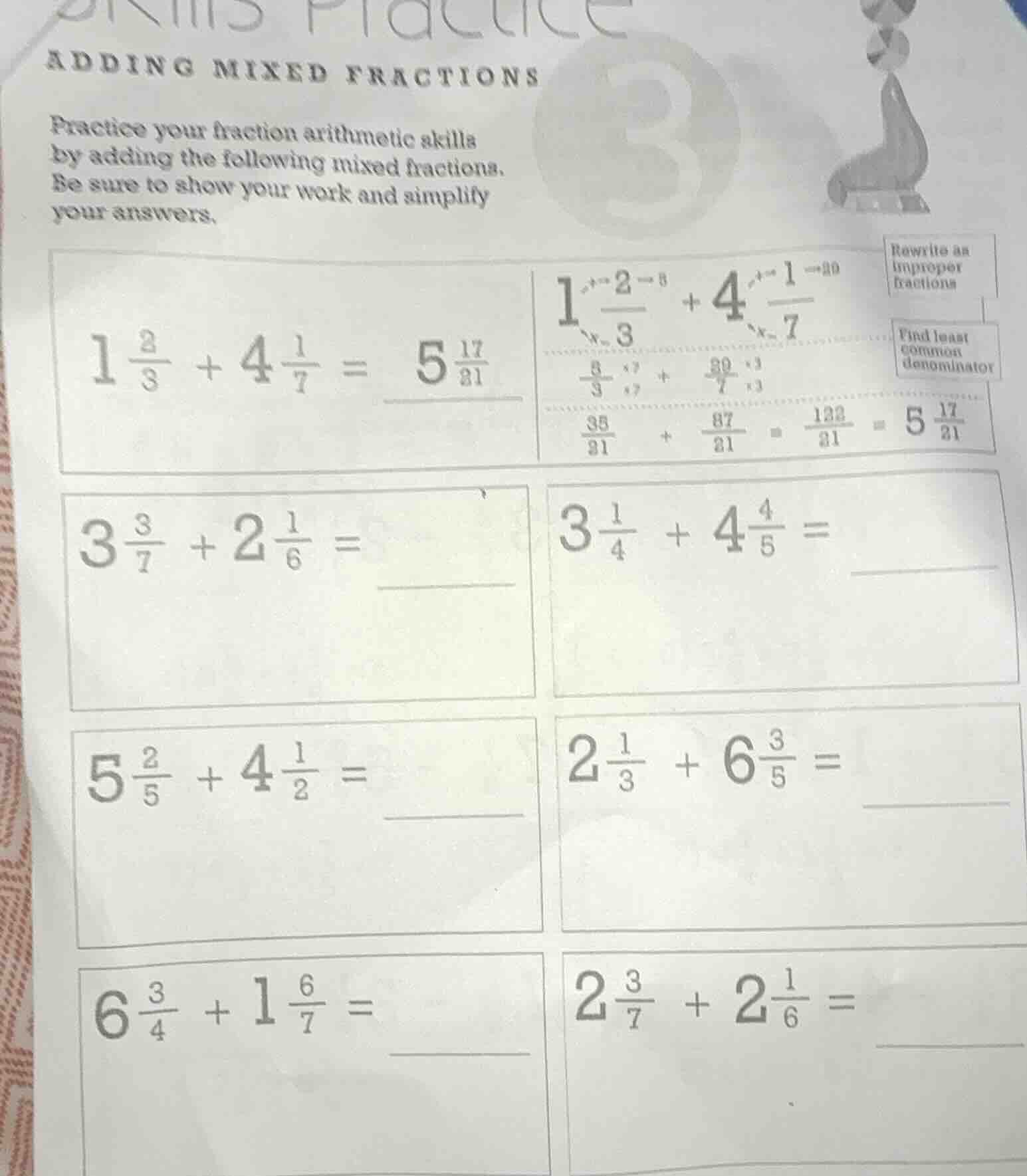 skiis practice adding mixed fractions practice your fraction arithmetic…