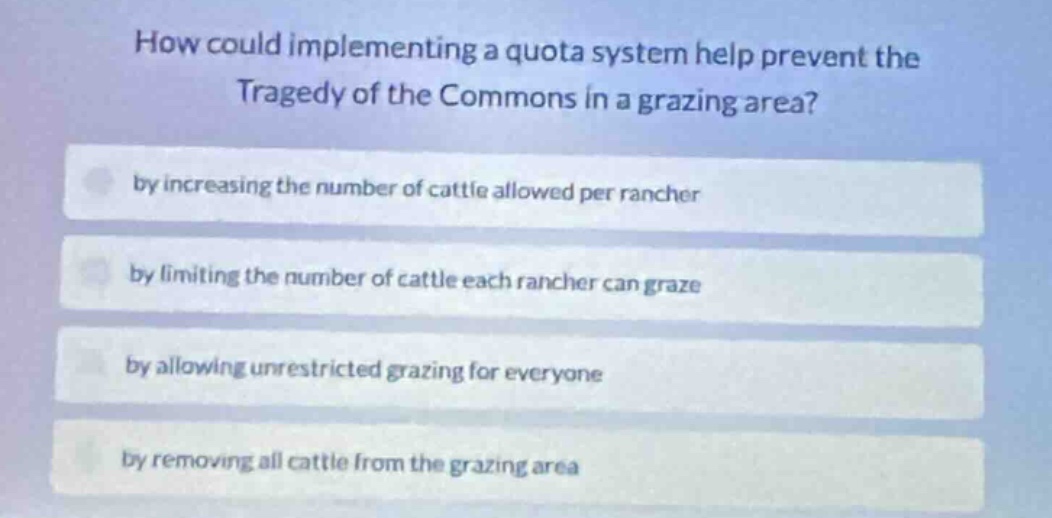 how could implementing a quota system help prevent the tragedy of the c…