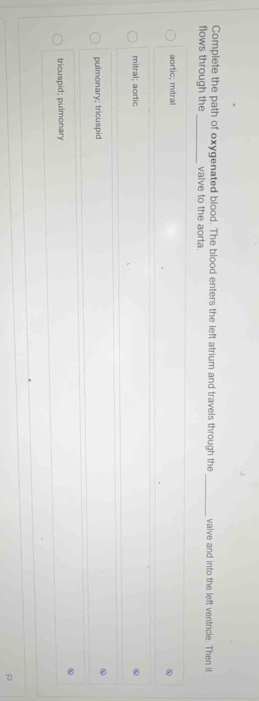 complete the path of oxygenated blood. the blood enters the left atrium…