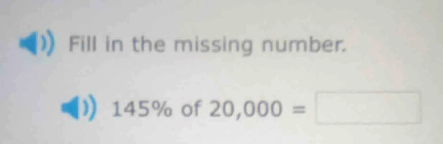 fill in the missing number. 145% of 20,000 = \\boxed{}