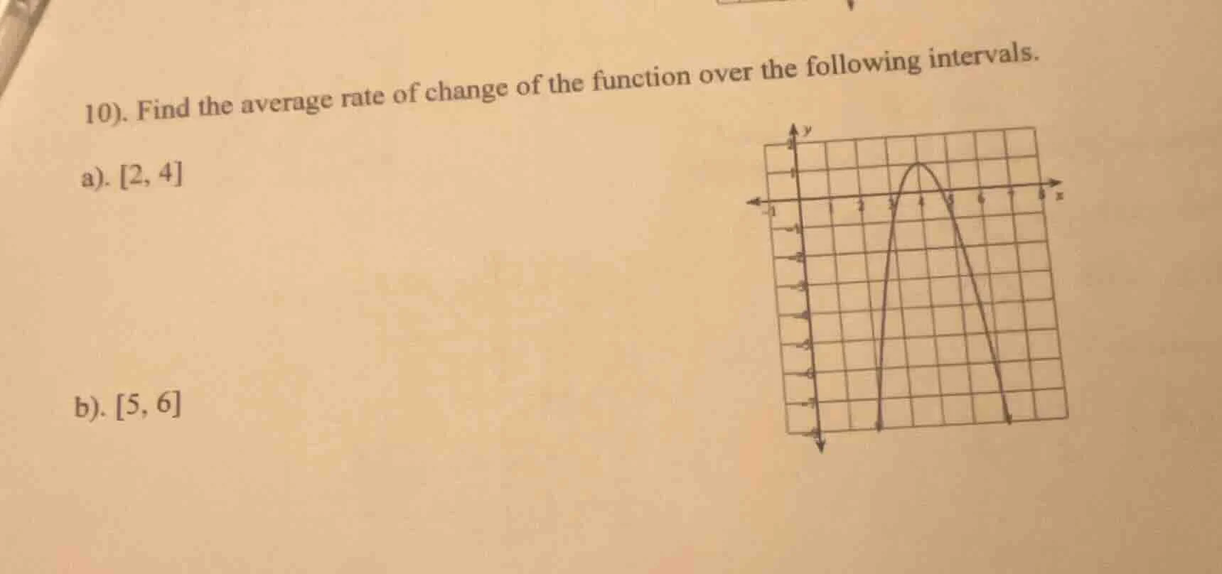 10). find the average rate of change of the function over the following…