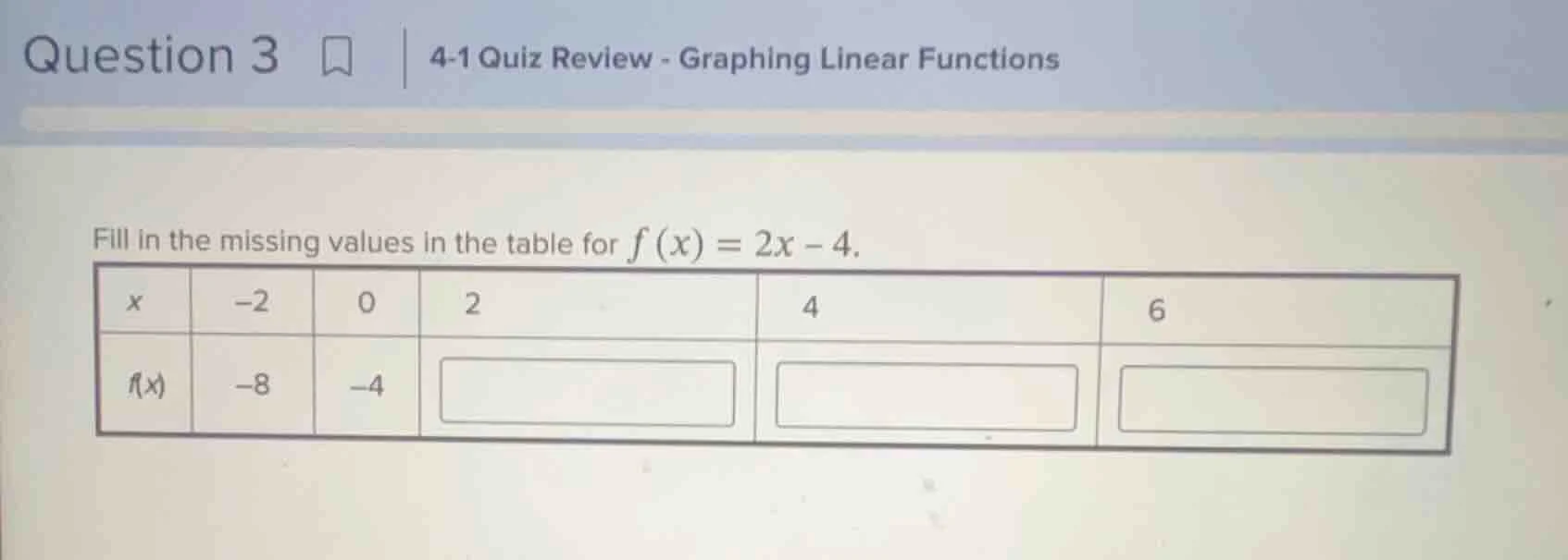 question 3 4-1 quiz review - graphing linear functions fill in the miss…