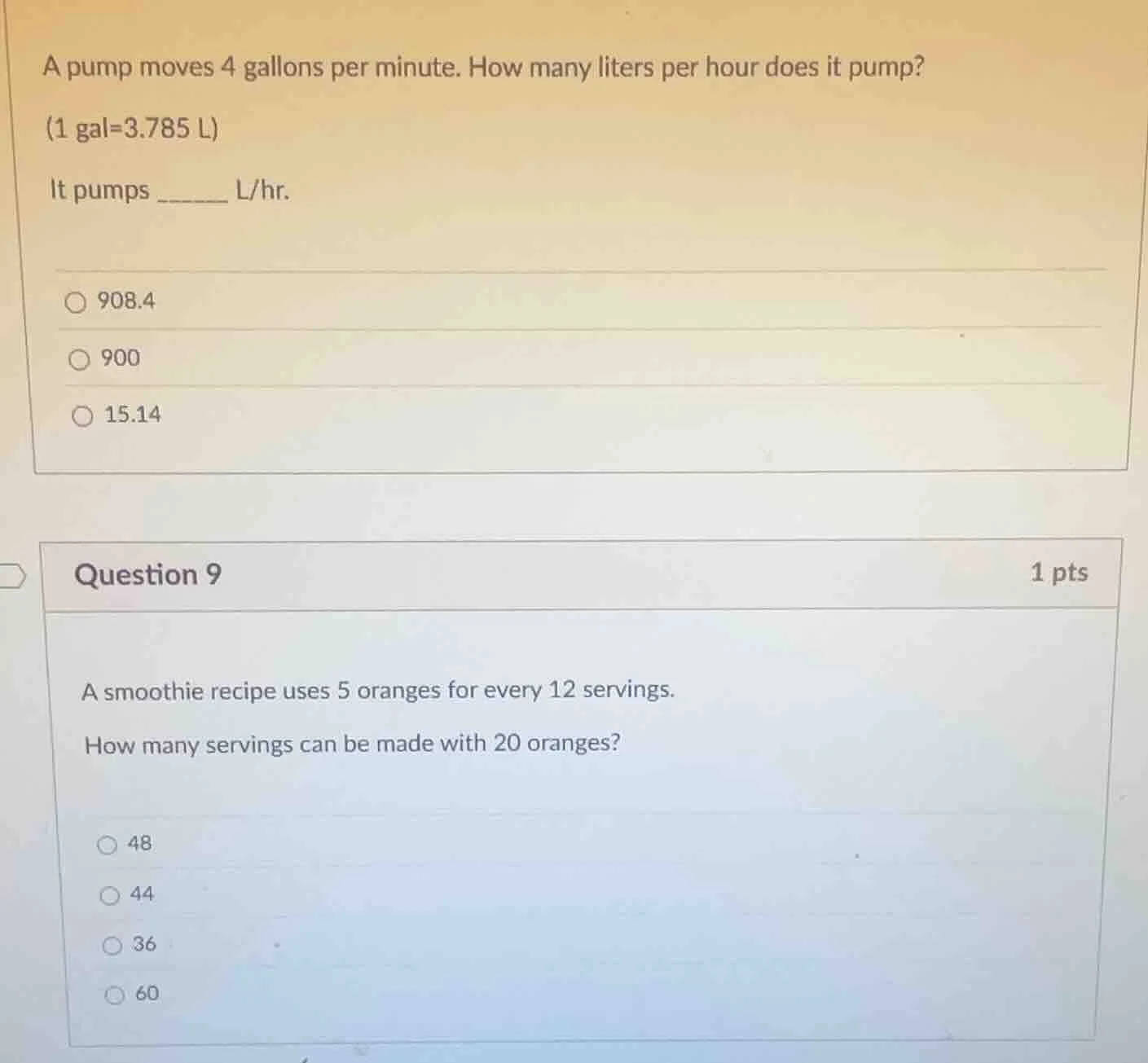 a pump moves 4 gallons per minute. how many liters per hour does it pum…