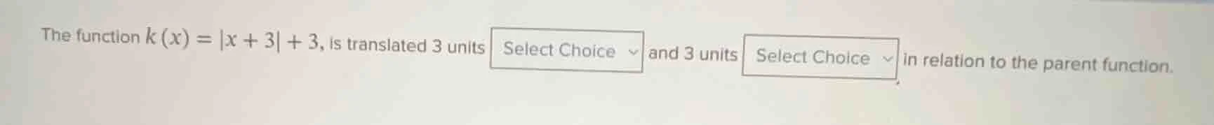the function $k(x) = |x + 3| + 3$, is translated 3 units select choice …