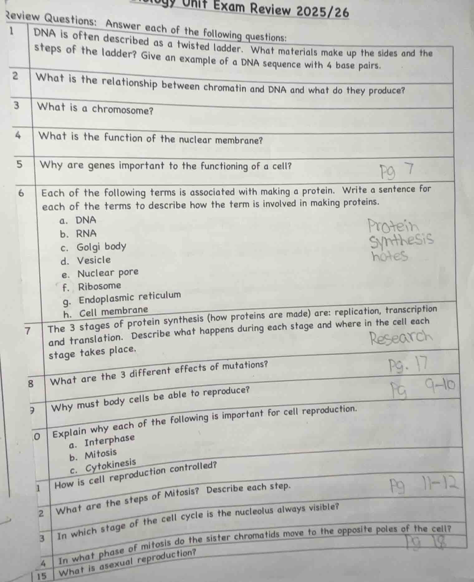 biology unit exam review 2025/26 review questions: answer each of the f…
