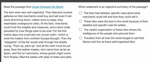 read the passage from sugar changed the world. the fairs were very well…