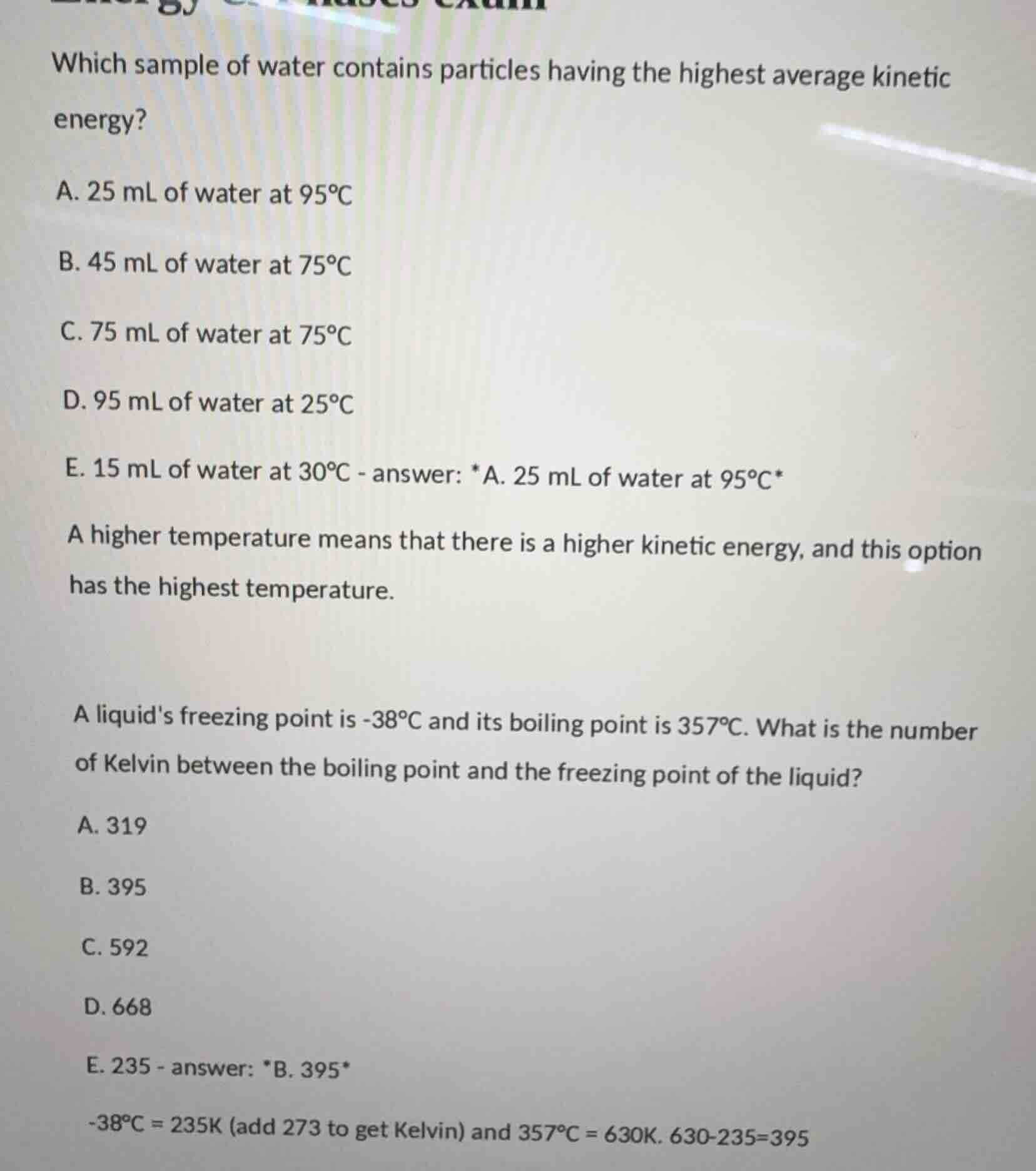 which sample of water contains particles having the highest average kin…