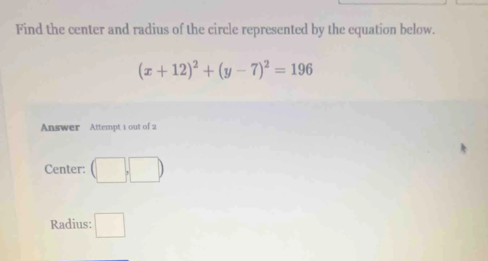 find the center and radius of the circle represented by the equation be…