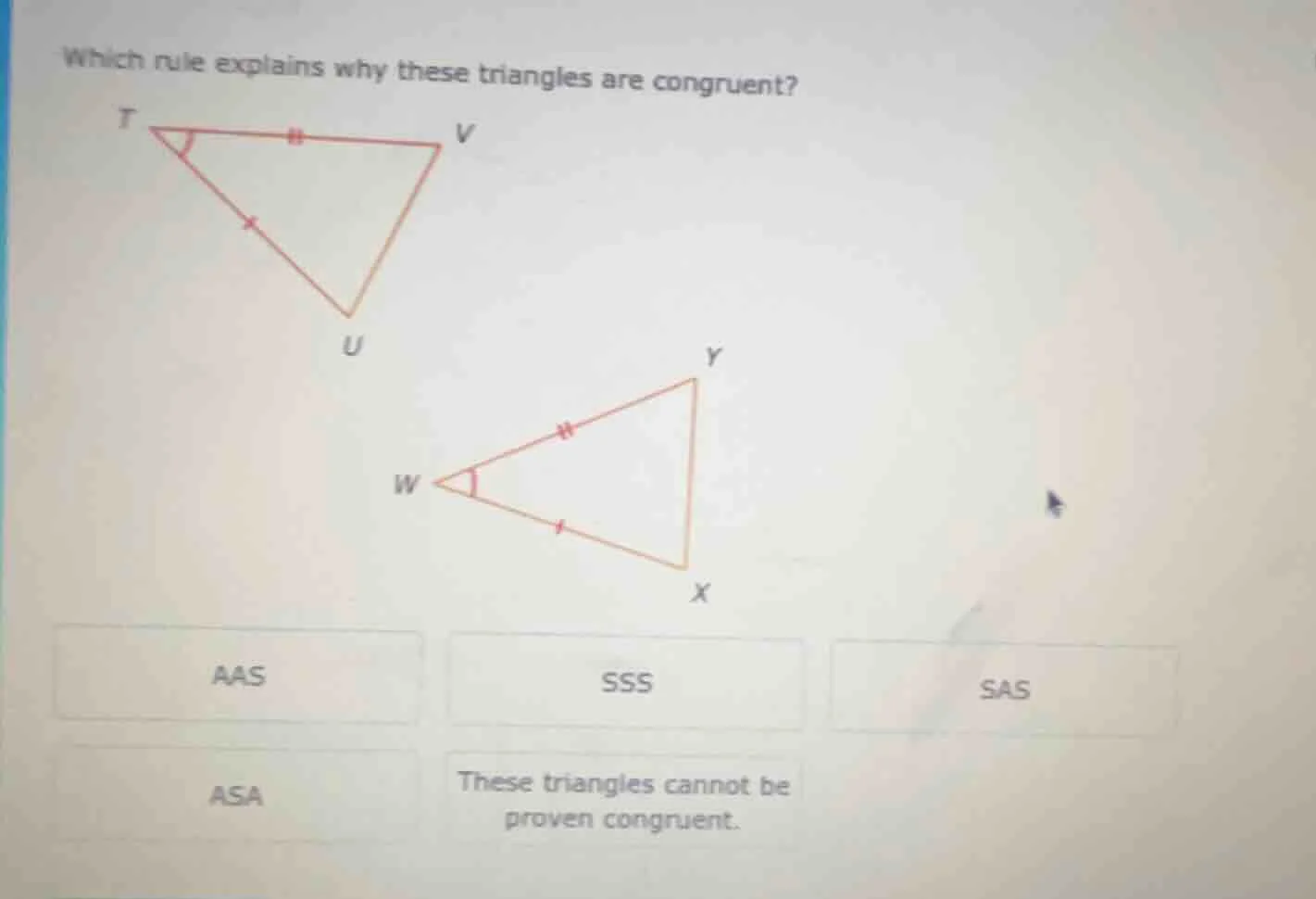 which rule explains why these triangles are congruent? two triangles wi…
