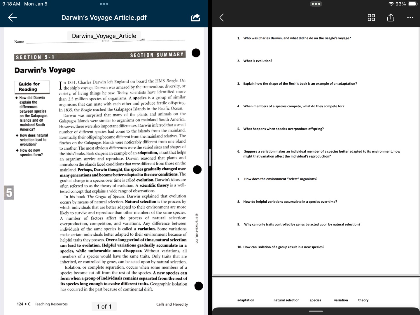 darwins voyage guide for reading - how did darwin explain the differenc…