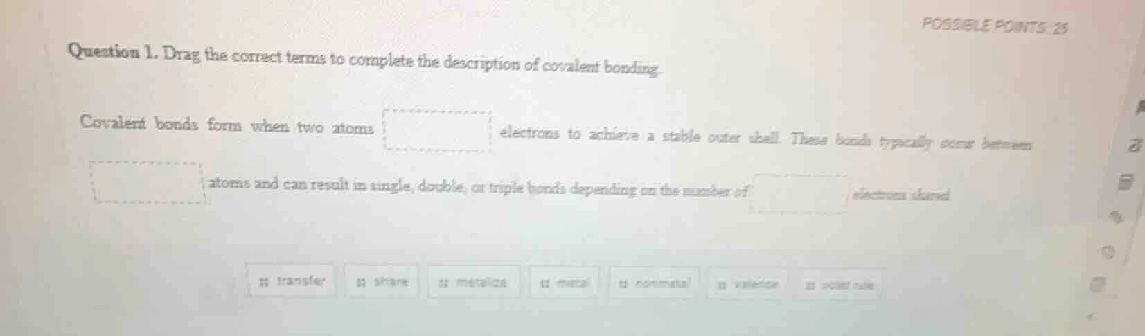 question 1. drag the correct terms to complete the description of coval…