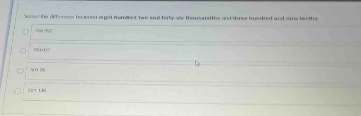 select the difference between eight hundred two and forty - six thousan…
