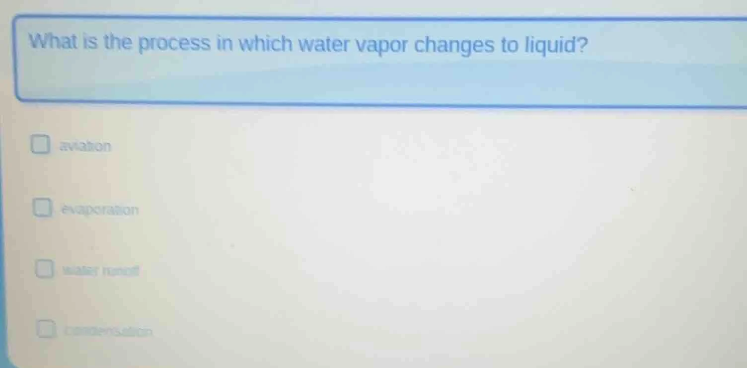 what is the process in which water vapor changes to liquid? □ aviation …