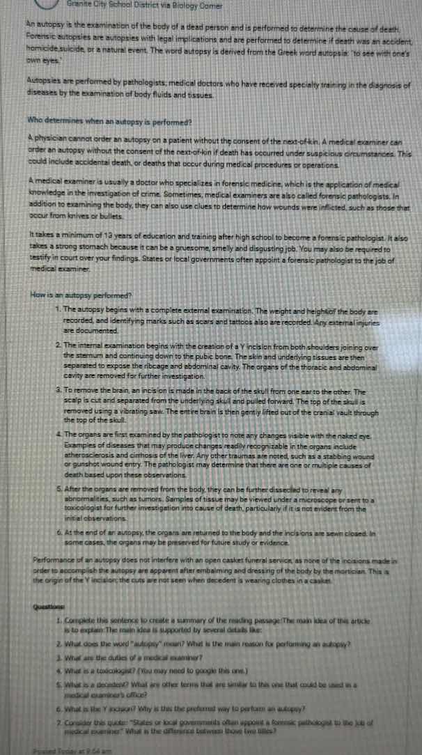 granite city school district via biology corner an autopsy is the exami…
