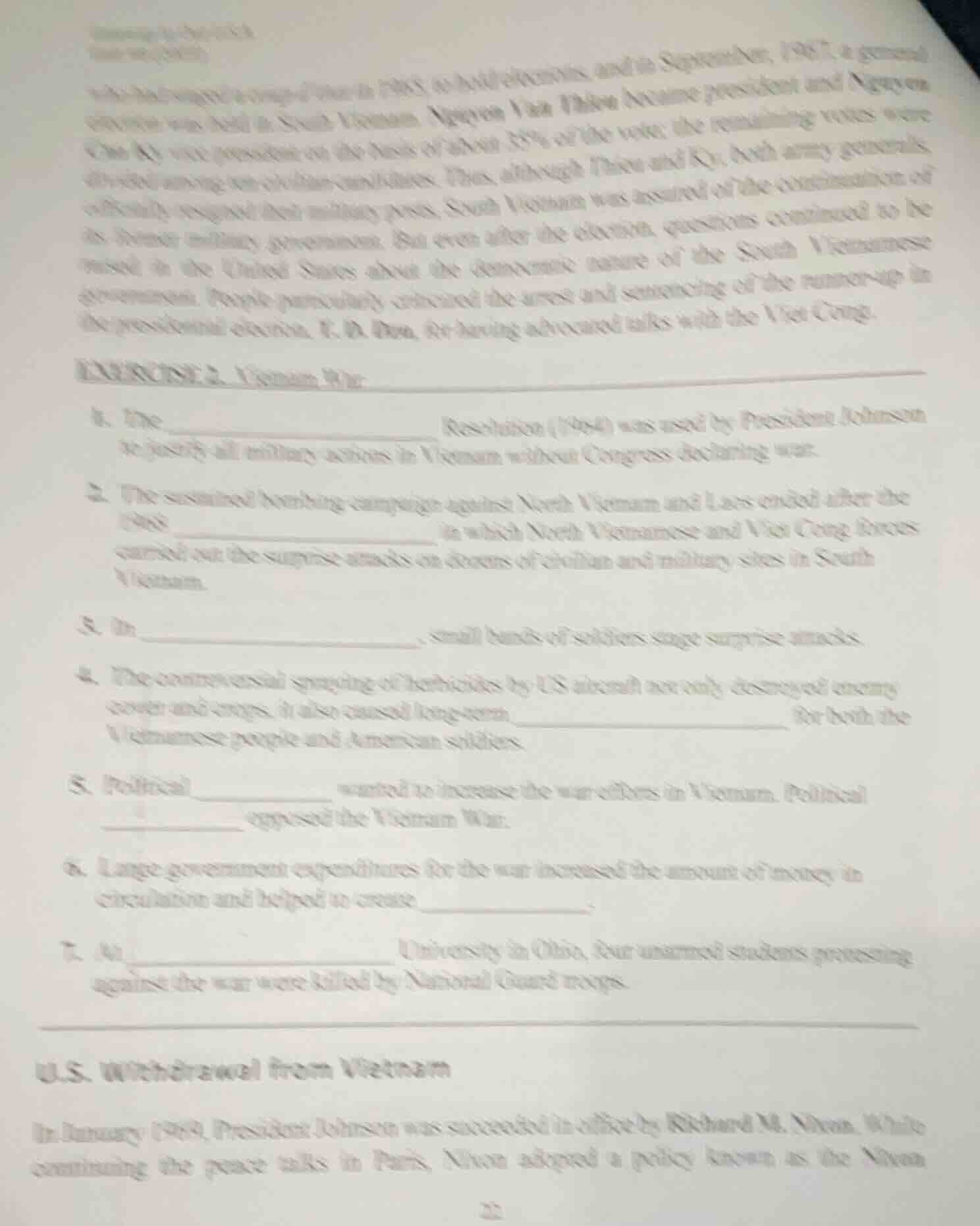 exercise 2. vietnam war 1. the _________________ resolution (1964) was …
