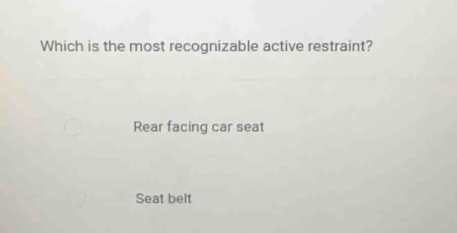 which is the most recognizable active restraint? rear facing car seat s…