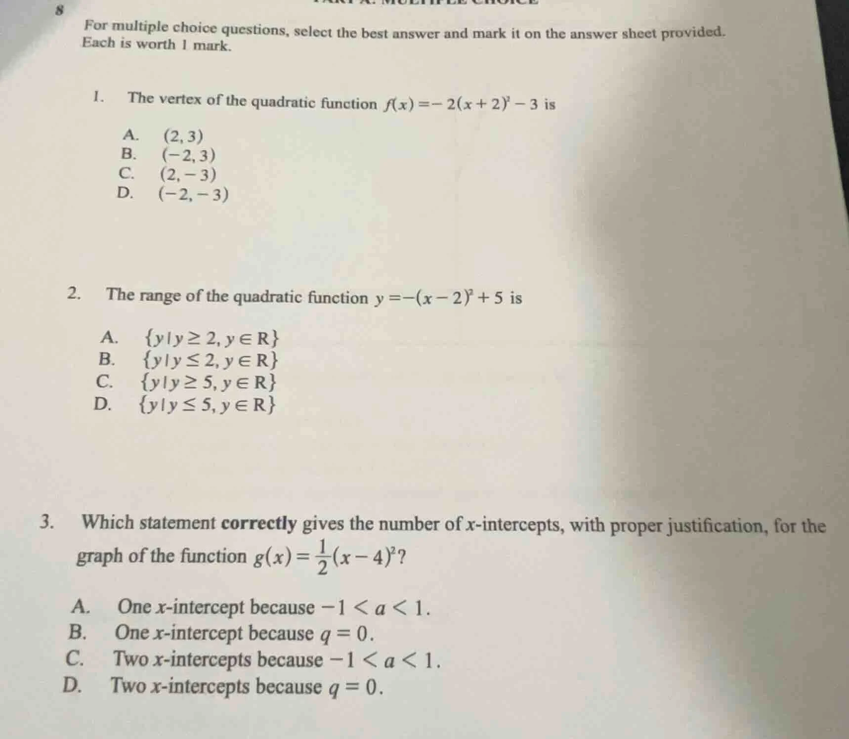 for multiple choice questions, select the best answer and mark it on th…