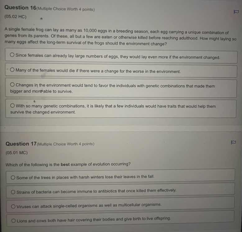 question 16 (multiple choice worth 4 points) (05.02 hc) a single female…