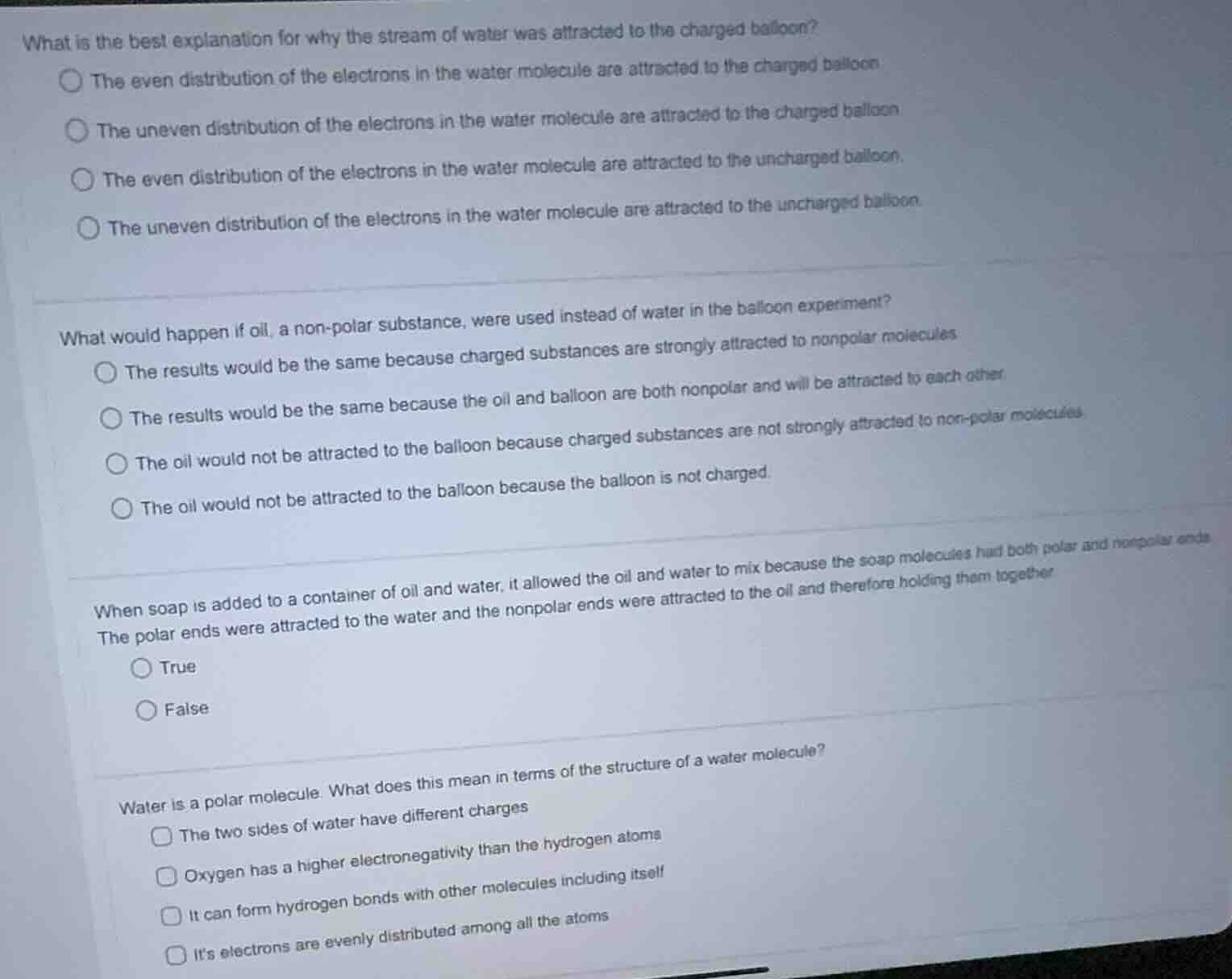 what is the best explanation for why the stream of water was attracted …