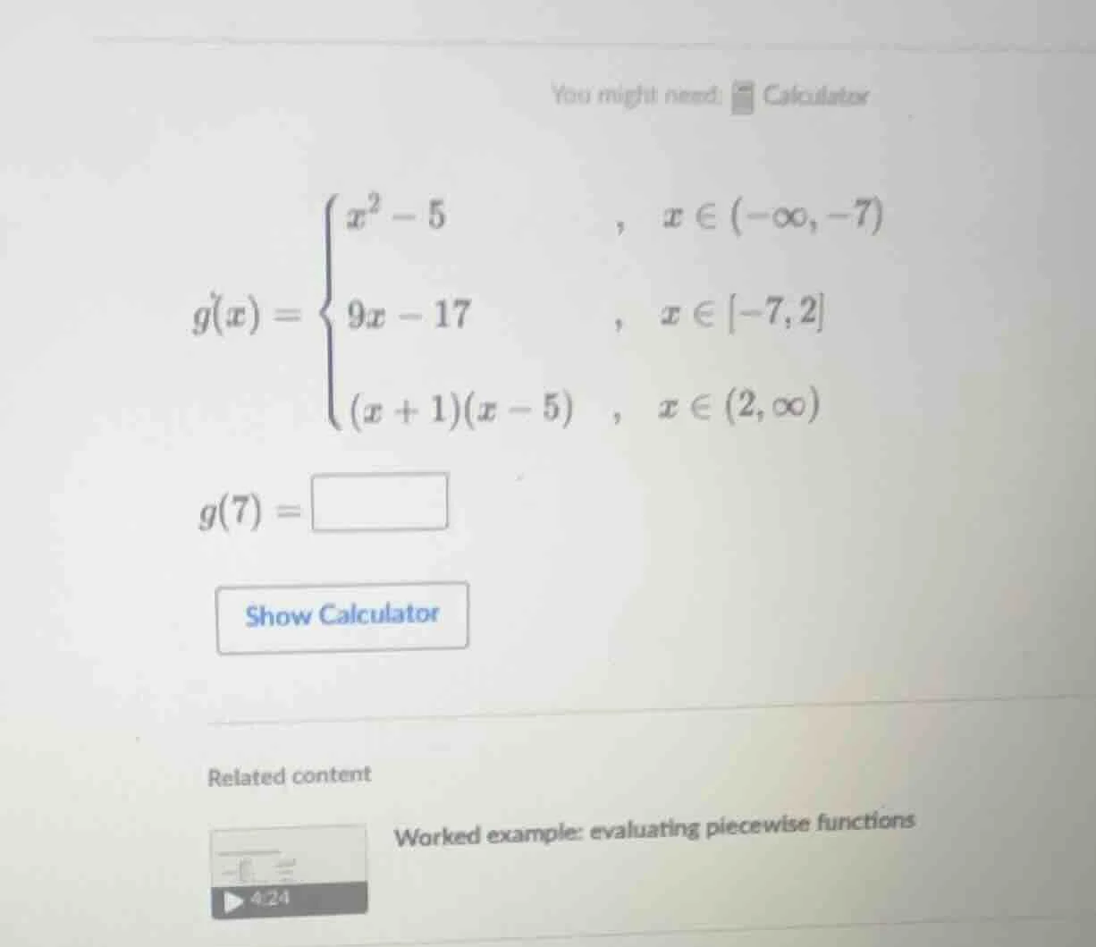 you might need: calculator $g(x) = \\begin{cases} x^2 - 5 &, \\ x \\in …