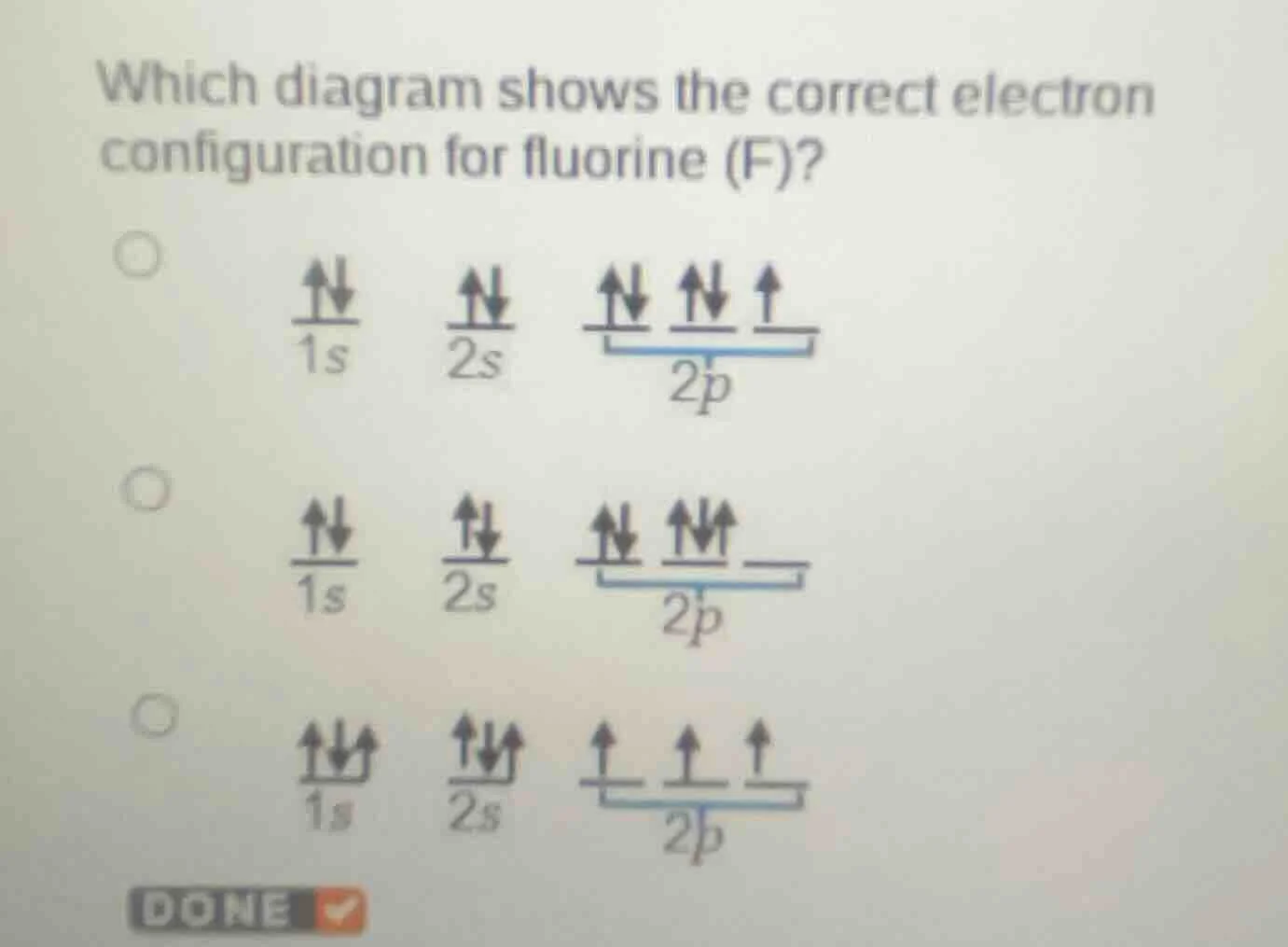 which diagram shows the correct electron configuration for fluorine (f)?